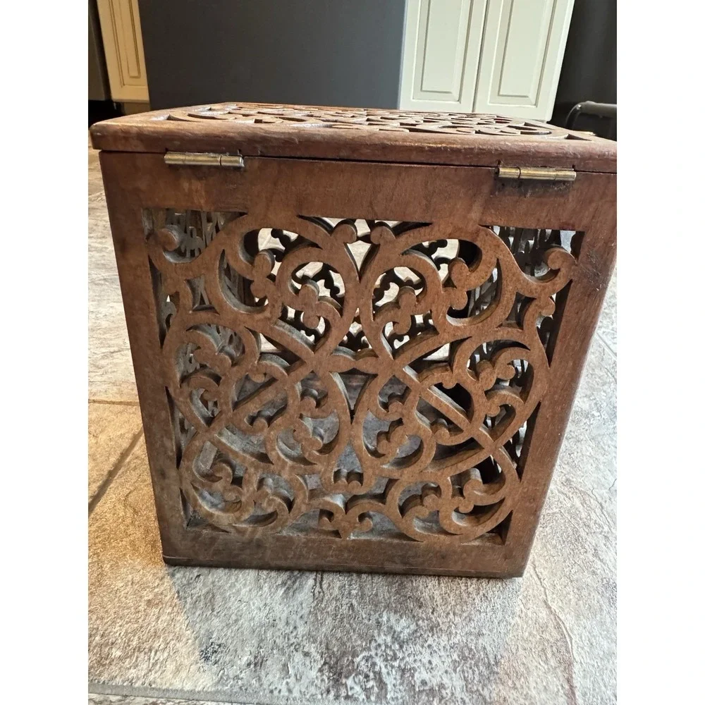 Stunning 1990s Maitland Smith Hand Carved Teak Box Antique Vintage OOAK Art Deco